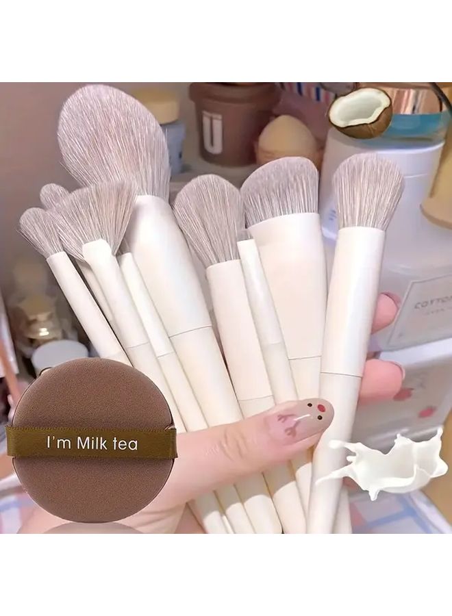 10pcs Apricot And Brown Makeup Brush Set Powder Blush Contour Foundation Eyeshadow - Image 2